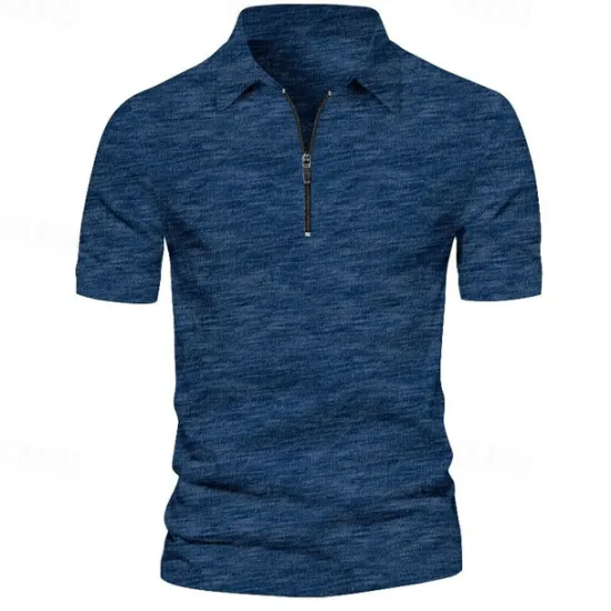 Hot OUKU Men's Quarter Zip Polo Golf Shirt Daily Holiday Turndown Short Sleeve Fashion Basic Plain Spring & Summer Regular Fit Light Green Navy Blue Blue Orange Quarter Zip Polo