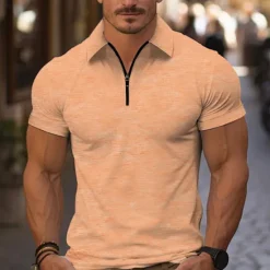 Hot OUKU Men's Quarter Zip Polo Golf Shirt Daily Holiday Turndown Short Sleeve Fashion Basic Plain Spring & Summer Regular Fit Light Green Navy Blue Blue Orange Quarter Zip Polo