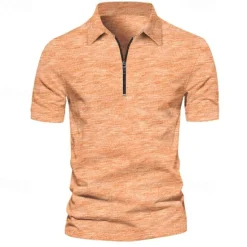 Hot OUKU Men's Quarter Zip Polo Golf Shirt Daily Holiday Turndown Short Sleeve Fashion Basic Plain Spring & Summer Regular Fit Light Green Navy Blue Blue Orange Quarter Zip Polo