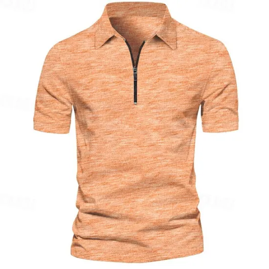 Hot OUKU Men's Quarter Zip Polo Golf Shirt Daily Holiday Turndown Short Sleeve Fashion Basic Plain Spring & Summer Regular Fit Light Green Navy Blue Blue Orange Quarter Zip Polo