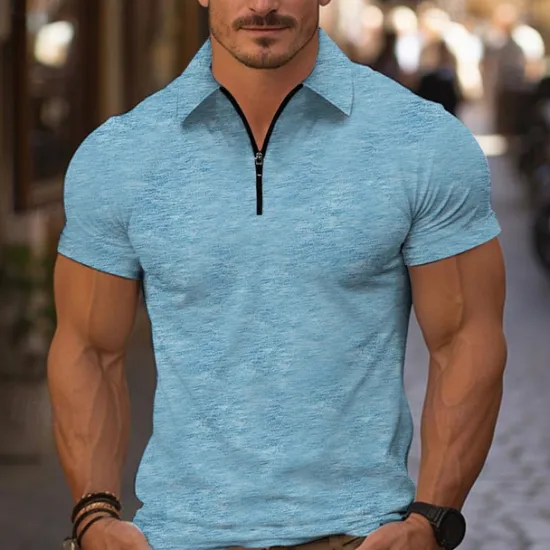 Hot OUKU Men's Quarter Zip Polo Golf Shirt Daily Holiday Turndown Short Sleeve Fashion Basic Plain Spring & Summer Regular Fit Light Green Navy Blue Blue Orange Quarter Zip Polo