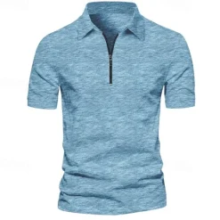 Hot OUKU Men's Quarter Zip Polo Golf Shirt Daily Holiday Turndown Short Sleeve Fashion Basic Plain Spring & Summer Regular Fit Light Green Navy Blue Blue Orange Quarter Zip Polo