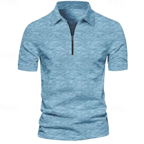 Hot OUKU Men's Quarter Zip Polo Golf Shirt Daily Holiday Turndown Short Sleeve Fashion Basic Plain Spring & Summer Regular Fit Light Green Navy Blue Blue Orange Quarter Zip Polo