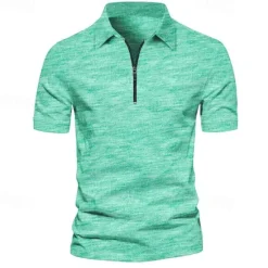 Hot OUKU Men's Quarter Zip Polo Golf Shirt Daily Holiday Turndown Short Sleeve Fashion Basic Plain Spring & Summer Regular Fit Light Green Navy Blue Blue Orange Quarter Zip Polo