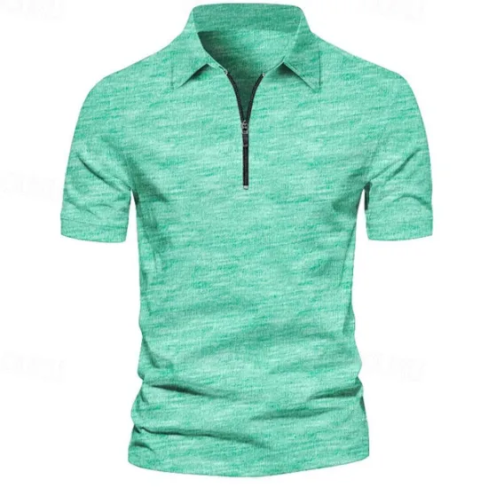Hot OUKU Men's Quarter Zip Polo Golf Shirt Daily Holiday Turndown Short Sleeve Fashion Basic Plain Spring & Summer Regular Fit Light Green Navy Blue Blue Orange Quarter Zip Polo