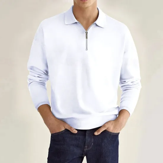 Online OUKU Men's Quarter Zip Polo Golf Shirt Daily Holiday Lapel Long Sleeve Fashion Modern Plain Spring & Fall Regular Fit Black White Pink Wine Navy Blue Royal Blue Quarter Zip Polo