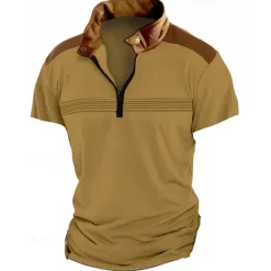 Hot OUKU Men's Quarter Zip Polo Golf Shirt Work Casual Lapel Short Sleeve Basic Modern Color Block Patchwork Summer Regular Fit Black White Sky Blue Khaki Gray Quarter Zip Polo