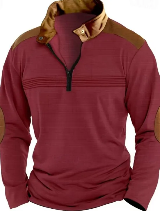Discount OUKU Men's Quarter Zip Polo Golf Shirt Daily Holiday Quarter Zip Long Sleeve Fashion Modern Color Block Patchwork Spring Fall Regular Fit Black White Pink Red Sky Blue Brown Quarter Zip Polo