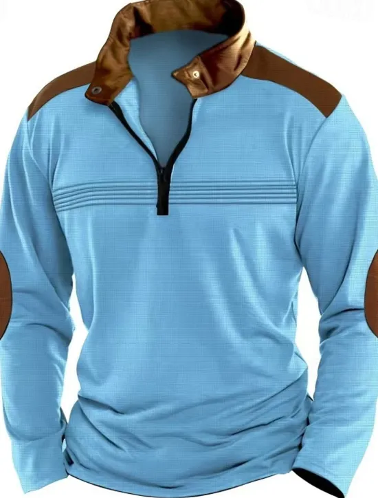 Discount OUKU Men's Quarter Zip Polo Golf Shirt Daily Holiday Quarter Zip Long Sleeve Fashion Modern Color Block Patchwork Spring Fall Regular Fit Black White Pink Red Sky Blue Brown Quarter Zip Polo