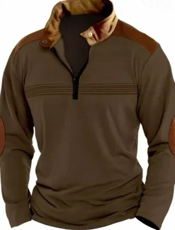 Discount OUKU Men's Quarter Zip Polo Golf Shirt Daily Holiday Quarter Zip Long Sleeve Fashion Modern Color Block Patchwork Spring Fall Regular Fit Black White Pink Red Sky Blue Brown Quarter Zip Polo