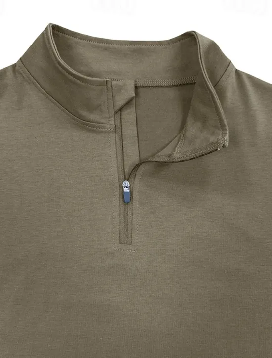 Clearance OUKU Men's Quarter Zip Polo Golf Polos Shirts Outdoor Causal Quarter Zip Long Sleeve Fashion Modern Solid Color Knitted Spring & Fall Standard Fit Black White Navy Blue Dark Green Brown Quarter Zip Polo