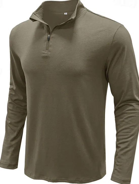 Clearance OUKU Men's Quarter Zip Polo Golf Polos Shirts Outdoor Causal Quarter Zip Long Sleeve Fashion Modern Solid Color Knitted Spring & Fall Standard Fit Black White Navy Blue Dark Green Brown Quarter Zip Polo