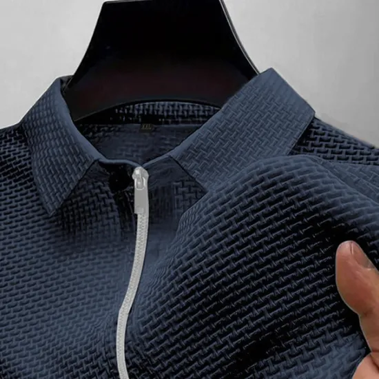 Best OUKU Men's Quarter Zip Polo Golf Shirt Daily Holiday Lapel Short Sleeve Fashion Basic Plain Jacquard Summer Regular Fit Black White Navy Blue Blue Dark Gray Light Sky Blue Quarter Zip Polo