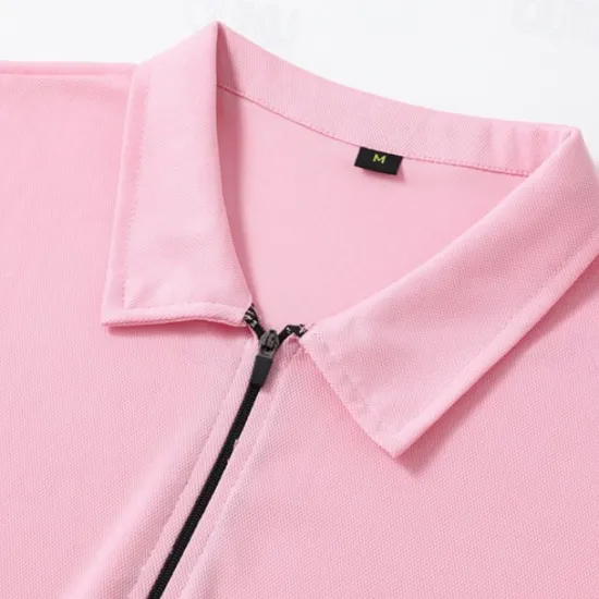 Online OUKU Men's Quarter Zip Polo Golf Shirt Daily Holiday Turndown Short Sleeve Fashion Basic Plain Spring & Summer Regular Fit Light Blue Black White Pink Wine Navy Blue Quarter Zip Polo