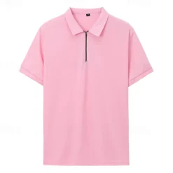 Online OUKU Men's Quarter Zip Polo Golf Shirt Daily Holiday Turndown Short Sleeve Fashion Basic Plain Spring & Summer Regular Fit Light Blue Black White Pink Wine Navy Blue Quarter Zip Polo