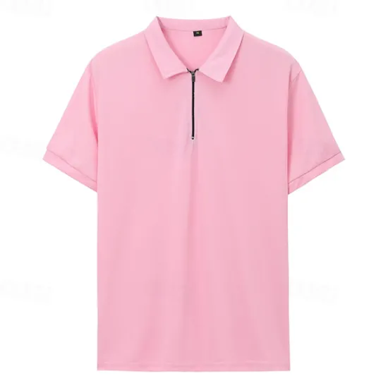 Online OUKU Men's Quarter Zip Polo Golf Shirt Daily Holiday Turndown Short Sleeve Fashion Basic Plain Spring & Summer Regular Fit Light Blue Black White Pink Wine Navy Blue Quarter Zip Polo