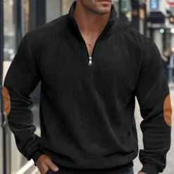 OUKU Men's Quarter Zip Polo Golf Shirt Daily Holiday Quarter Zip Long Sleeve Fashion Modern Color Block Patchwork Spring & Fall Regular Fit Black Navy Blue Light Grey Army Green Apricot Quarter Zip Polo