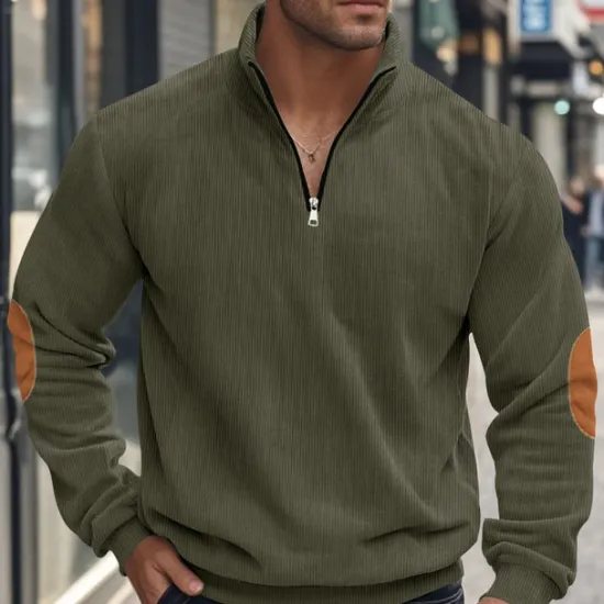 OUKU Men's Quarter Zip Polo Golf Shirt Daily Holiday Quarter Zip Long Sleeve Fashion Modern Color Block Patchwork Spring & Fall Regular Fit Black Navy Blue Light Grey Army Green Apricot Quarter Zip Polo