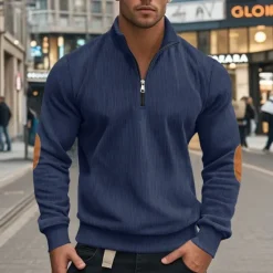 OUKU Men's Quarter Zip Polo Golf Shirt Daily Holiday Quarter Zip Long Sleeve Fashion Modern Color Block Patchwork Spring & Fall Regular Fit Black Navy Blue Light Grey Army Green Apricot Quarter Zip Polo