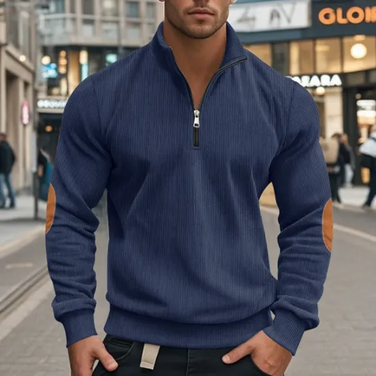 OUKU Men's Quarter Zip Polo Golf Shirt Daily Holiday Quarter Zip Long Sleeve Fashion Modern Color Block Patchwork Spring & Fall Regular Fit Black Navy Blue Light Grey Army Green Apricot Quarter Zip Polo