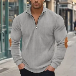 OUKU Men's Quarter Zip Polo Golf Shirt Daily Holiday Quarter Zip Long Sleeve Fashion Modern Color Block Patchwork Spring & Fall Regular Fit Black Navy Blue Light Grey Army Green Apricot Quarter Zip Polo