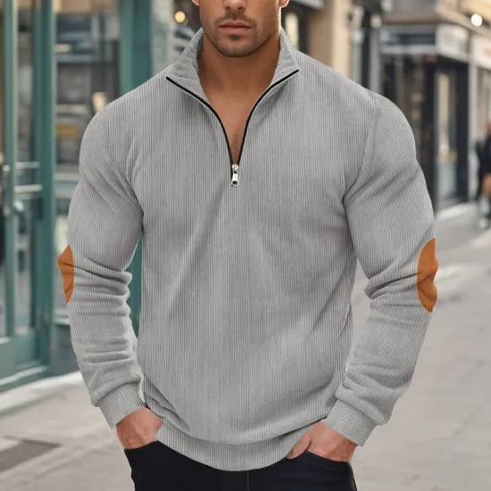 OUKU Men's Quarter Zip Polo Golf Shirt Daily Holiday Quarter Zip Long Sleeve Fashion Modern Color Block Patchwork Spring & Fall Regular Fit Black Navy Blue Light Grey Army Green Apricot Quarter Zip Polo