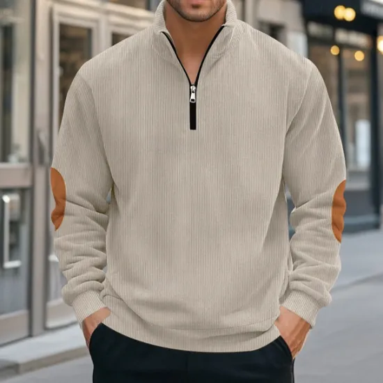OUKU Men's Quarter Zip Polo Golf Shirt Daily Holiday Quarter Zip Long Sleeve Fashion Modern Color Block Patchwork Spring & Fall Regular Fit Black Navy Blue Light Grey Army Green Apricot Quarter Zip Polo