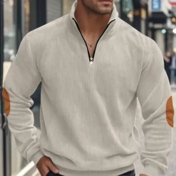 OUKU Men's Quarter Zip Polo Golf Shirt Daily Holiday Quarter Zip Long Sleeve Fashion Modern Color Block Patchwork Spring & Fall Regular Fit Black Navy Blue Light Grey Army Green Apricot Quarter Zip Polo