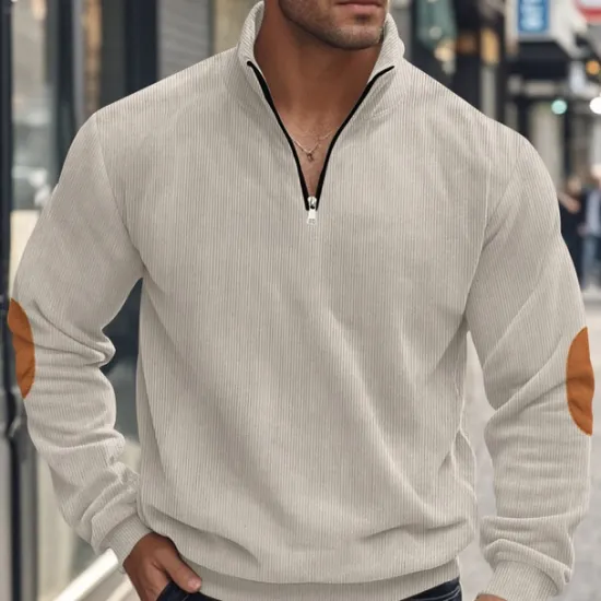 OUKU Men's Quarter Zip Polo Golf Shirt Daily Holiday Quarter Zip Long Sleeve Fashion Modern Color Block Patchwork Spring & Fall Regular Fit Black Navy Blue Light Grey Army Green Apricot Quarter Zip Polo