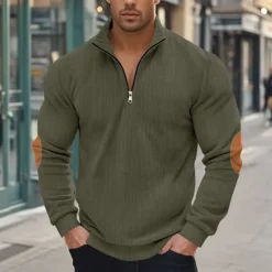 OUKU Men's Quarter Zip Polo Golf Shirt Daily Holiday Quarter Zip Long Sleeve Fashion Modern Color Block Patchwork Spring & Fall Regular Fit Black Navy Blue Light Grey Army Green Apricot Quarter Zip Polo