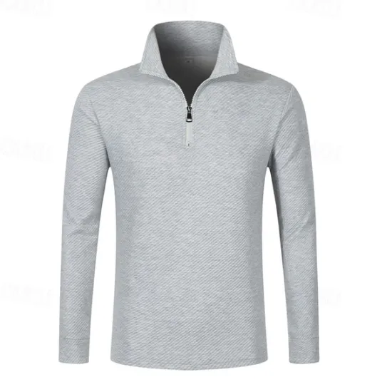 Best OUKU Men's Quarter Zip Polo Golf Shirt Daily Holiday Quarter Zip Long Sleeve Fashion Modern Plain Spring & Fall Regular Fit Black White Khaki Light Grey Dark Gray Quarter Zip Polo