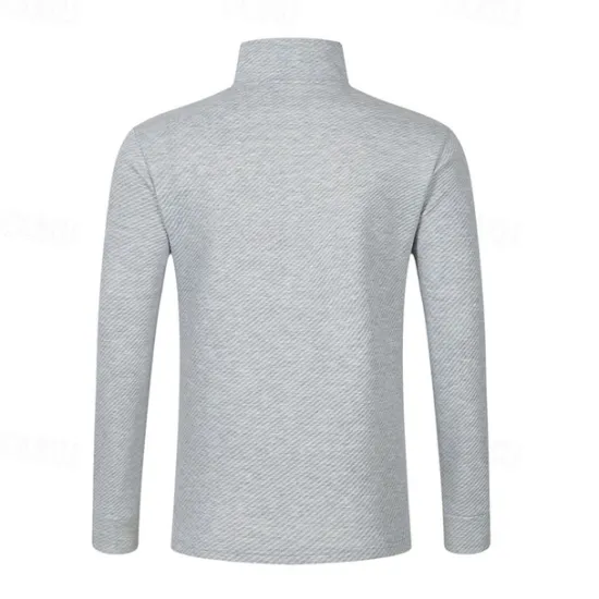 Best OUKU Men's Quarter Zip Polo Golf Shirt Daily Holiday Quarter Zip Long Sleeve Fashion Modern Plain Spring & Fall Regular Fit Black White Khaki Light Grey Dark Gray Quarter Zip Polo