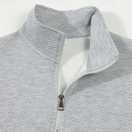 Best OUKU Men's Quarter Zip Polo Golf Shirt Daily Holiday Quarter Zip Long Sleeve Fashion Modern Plain Spring & Fall Regular Fit Black White Khaki Light Grey Dark Gray Quarter Zip Polo