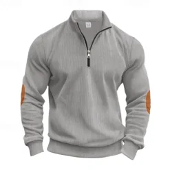 Online OUKU Men's Quarter Zip Polo Golf Shirt Daily Holiday Quarter Zip Long Sleeve Fashion Modern Color Block Patchwork Spring & Fall Regular Fit Navy Blue Light Grey Army Green Apricot Quarter Zip Polo