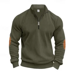 Online OUKU Men's Quarter Zip Polo Golf Shirt Daily Holiday Quarter Zip Long Sleeve Fashion Modern Color Block Patchwork Spring & Fall Regular Fit Navy Blue Light Grey Army Green Apricot Quarter Zip Polo