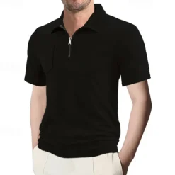 Outlet OUKU Men's Quarter Zip Polo Golf Shirt Daily Holiday Quarter Zip Short Sleeve Fashion Basic Plain Summer Regular Fit Black White Wine Navy Blue Khaki Quarter Zip Polo