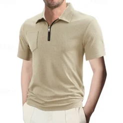 Outlet OUKU Men's Quarter Zip Polo Golf Shirt Daily Holiday Quarter Zip Short Sleeve Fashion Basic Plain Summer Regular Fit Black White Wine Navy Blue Khaki Quarter Zip Polo