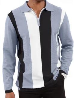 Online OUKU Men's Quarter Zip Polo Golf Shirt Daily Holiday Quarter Zip Long Sleeve Fashion Modern Color Block Spring & Fall Regular Fit White Sky Blue Orange Brown Khaki Gray Quarter Zip Polo