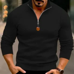 New OUKU Men's Quarter Zip Polo Golf Shirt Daily Holiday Quarter Zip Long Sleeve Fashion Modern Plain Spring & Fall Regular Fit Black White Wine Red Camel Light Grey Quarter Zip Polo