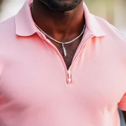 Best OUKU Men's Quarter Zip Polo Street Casual Half Zip Short Sleeve Fashion Solid Color Zipper Summer White Pink Navy Blue Green Quarter Zip Polo