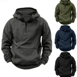 Best OUKU Men's Quarter Zip Sweatshirt Raglan Hoodie Tactical Hoodie Black Army Green Navy Blue Dark Gray Hooded Half Zip Color Block Patchwork Pocket Quarter Zip Work Sports & Outdoor Casual Streetwear Basic