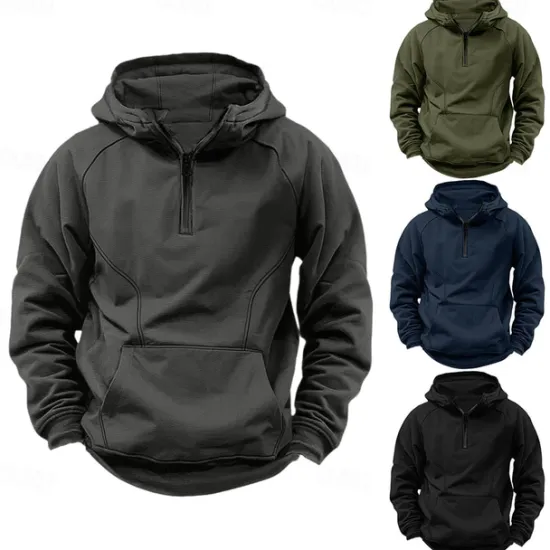Best OUKU Men's Quarter Zip Sweatshirt Raglan Hoodie Tactical Hoodie Black Army Green Navy Blue Dark Gray Hooded Half Zip Color Block Patchwork Pocket Quarter Zip Work Sports & Outdoor Casual Streetwear Basic