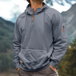 Online OUKU Men's Quarter Zip Sweatshirt Raglan Hoodie Tactical Hoodie Black Burgundy Navy Blue Royal Blue Khaki Half Zip Plain Sports & Outdoor Daily Holiday Streetwear Cool Retro Winter Spring & Fall Clothing