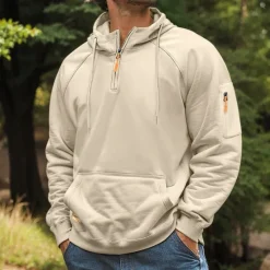 Online OUKU Men's Quarter Zip Sweatshirt Raglan Hoodie Tactical Hoodie Black Burgundy Navy Blue Royal Blue Khaki Half Zip Plain Sports & Outdoor Daily Holiday Streetwear Cool Retro Winter Spring & Fall Clothing