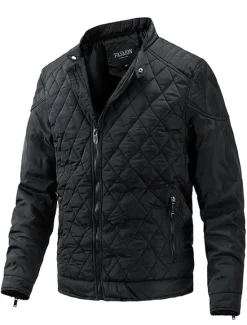 OUKU Men's Quilted Jacket Padded Jacket Pocket Sports Outdoor Daily Regular Streetwear Casual Warm Breathable Fall Winter Solid Color Black Royal Blue Army Green Puffer Jacket
