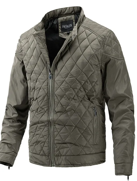 OUKU Men's Quilted Jacket Padded Jacket Pocket Sports Outdoor Daily Regular Streetwear Casual Warm Breathable Fall Winter Solid Color Black Royal Blue Army Green Puffer Jacket