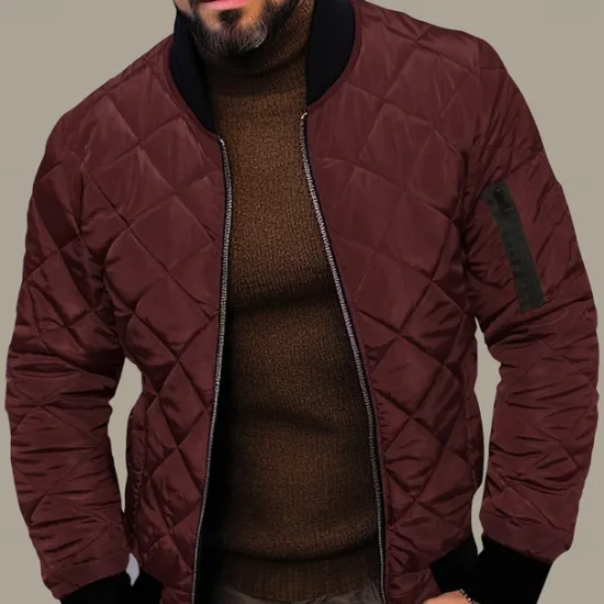 Clearance OUKU Men's Quilted Jacket Transition Jacket Going out Pocket Spring & Fall Plain Streetwear Standing Collar Regular Black Wine Blue Red Army Green Jacket