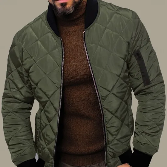 Clearance OUKU Men's Quilted Jacket Transition Jacket Going out Pocket Spring & Fall Plain Streetwear Standing Collar Regular Black Wine Blue Red Army Green Jacket