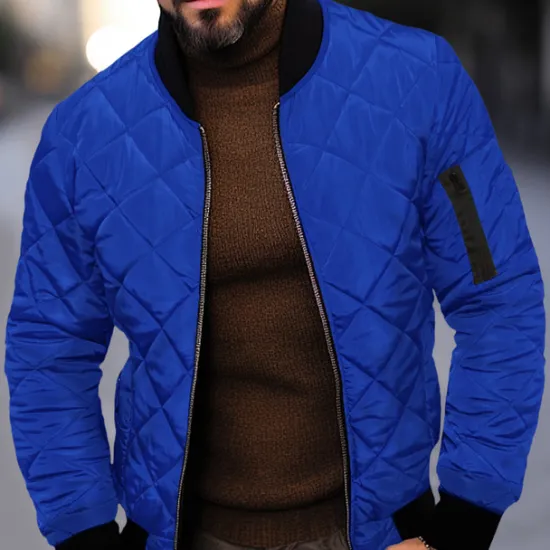 Clearance OUKU Men's Quilted Jacket Transition Jacket Going out Pocket Spring & Fall Plain Streetwear Standing Collar Regular Black Wine Blue Red Army Green Jacket