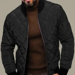 Clearance OUKU Men's Quilted Jacket Transition Jacket Going out Pocket Spring & Fall Plain Streetwear Standing Collar Regular Black Wine Blue Red Army Green Jacket